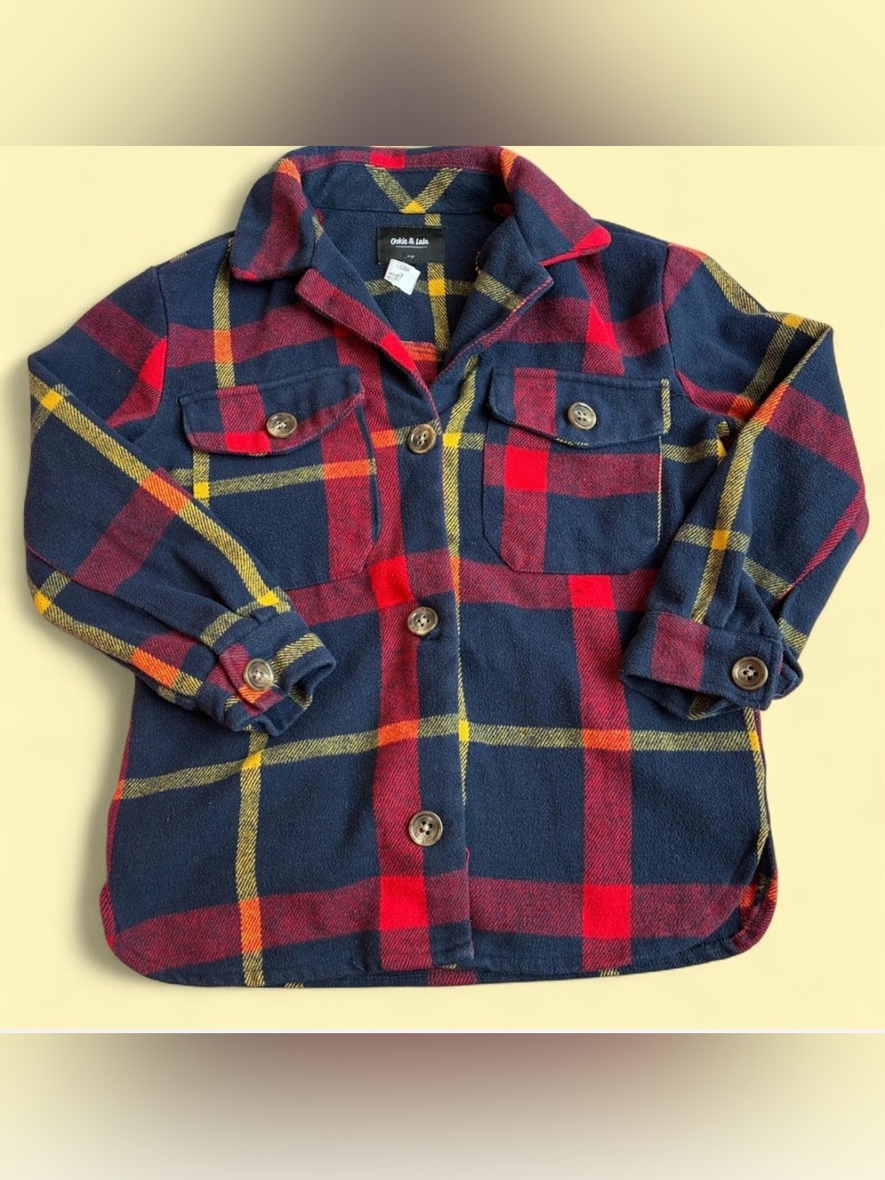 Ookie & Lala Womens Navy Plaid Button Down Flannel Shirt Jacket Grunge NWOT Sz S